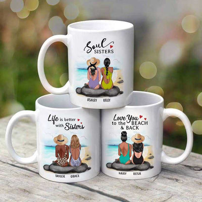 Summer Besties Best Friends In Bikini Back View Sitting On Beach Personalized Mug