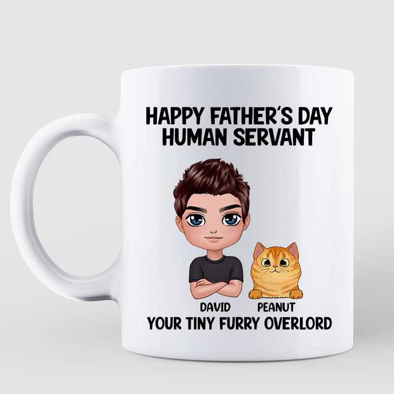 Happy Father's Day Human Servant Doll Cat Dad Personalized Mug