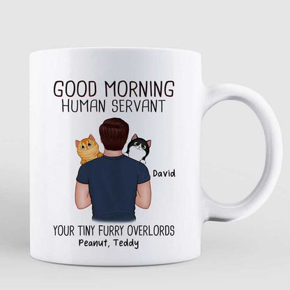 Man Carrying Cats Good Morning Happy Father's Day Human Servant Gift For Cat Dad Personalized Mug