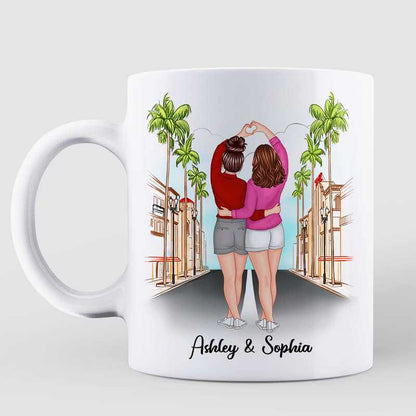 Besties Heart Hands Standing On The Road Personalized Mug