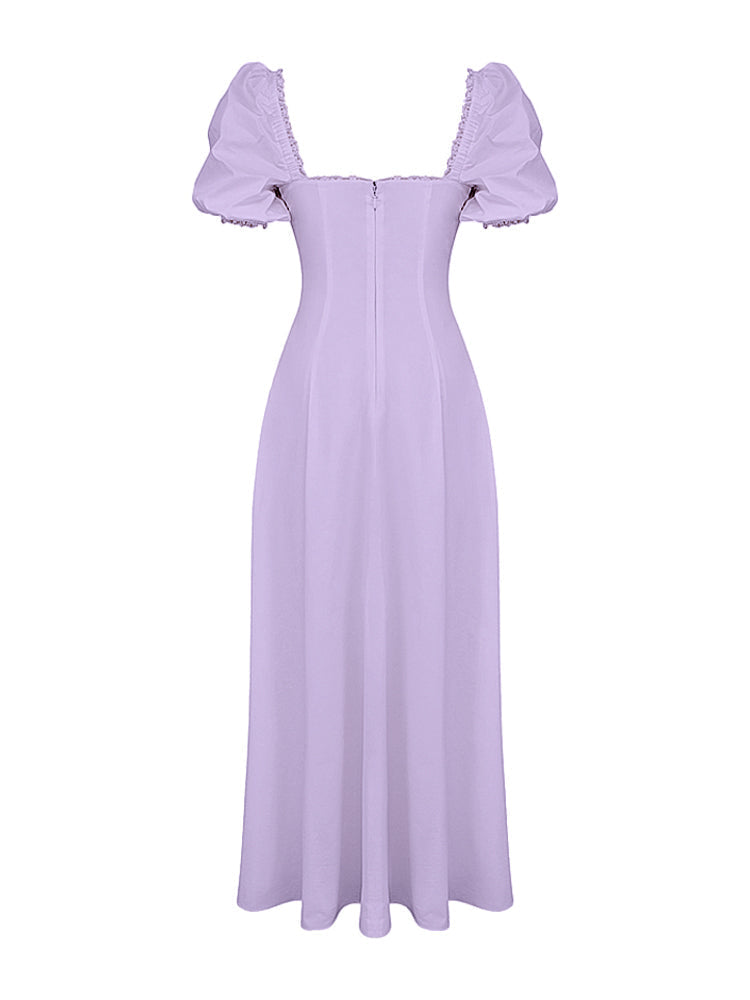 Lavender Square Neckline Puff Sleeves Maxi Dress