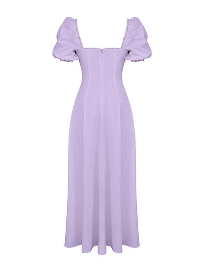 Lavender Square Neckline Puff Sleeves Maxi Dress