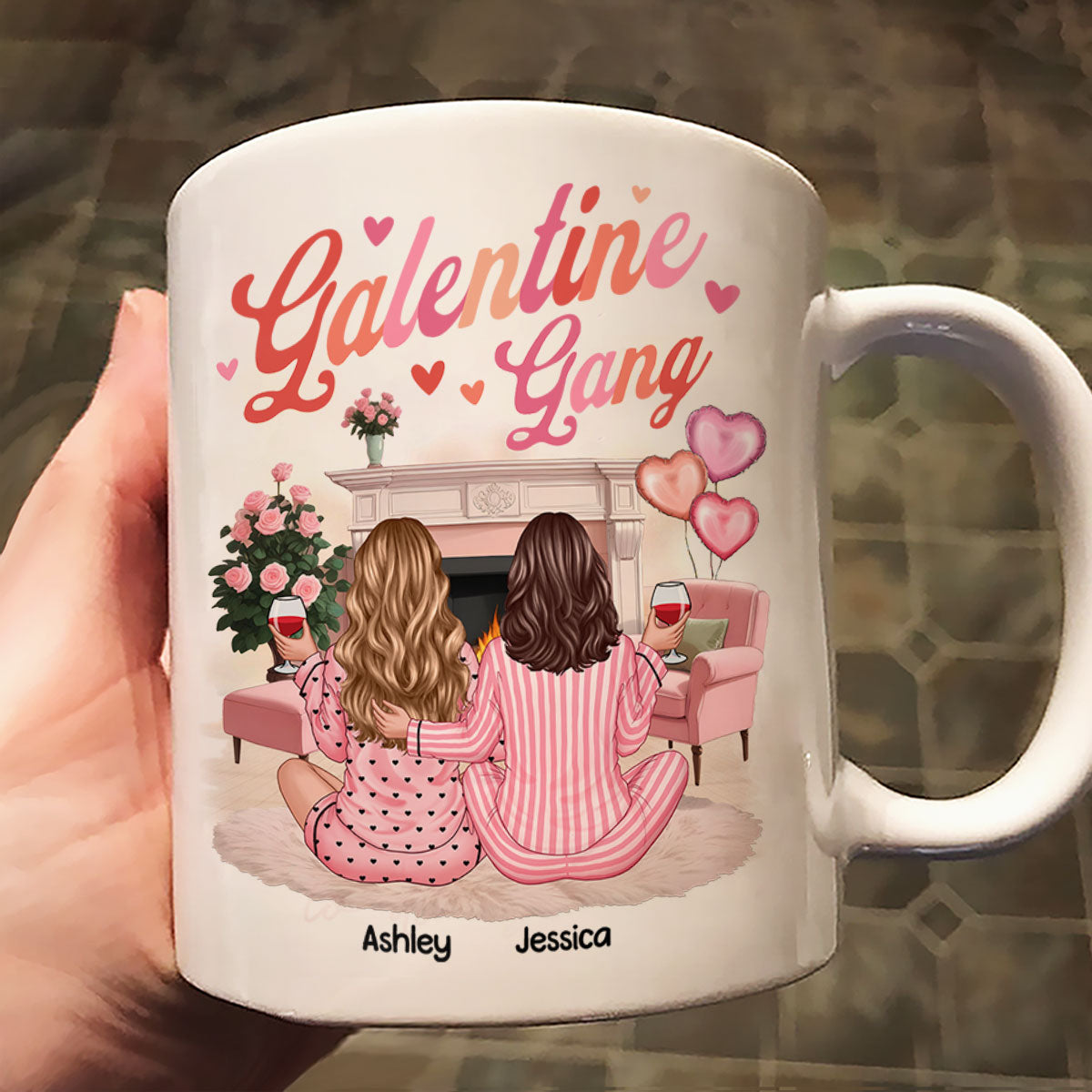 Galentine Gang Pretty Besties Sisters In House Personalized Mug, Mug, Social Club, Besties Gift