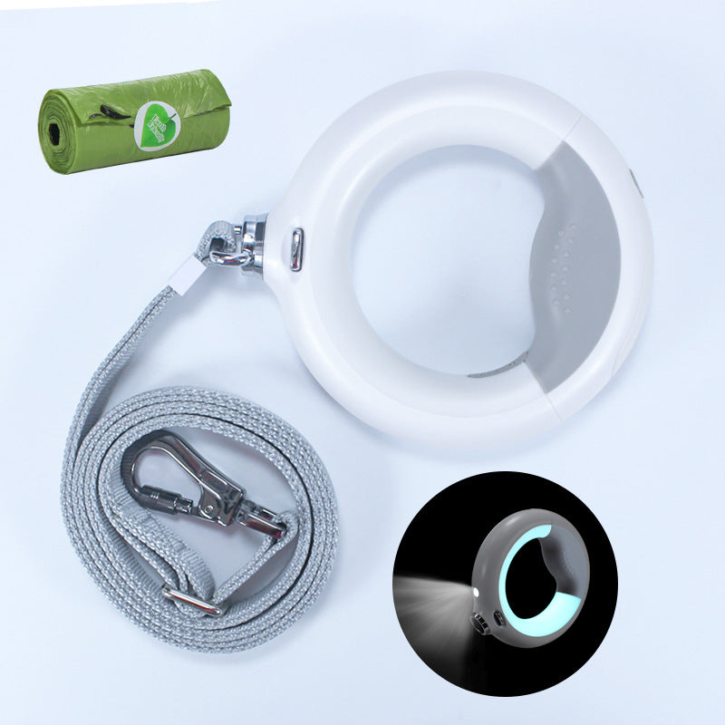 Glowing Ring Retractable Dog Leash And Flashlight