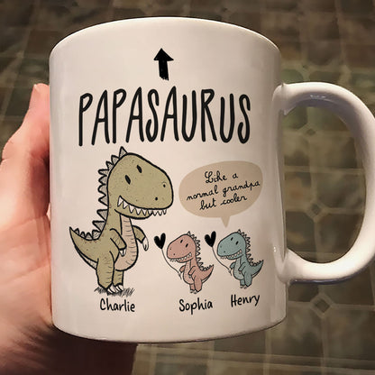 Papasaurus And Kids Cute Style Personalized Mug, Father's Day Gift for Grandpa