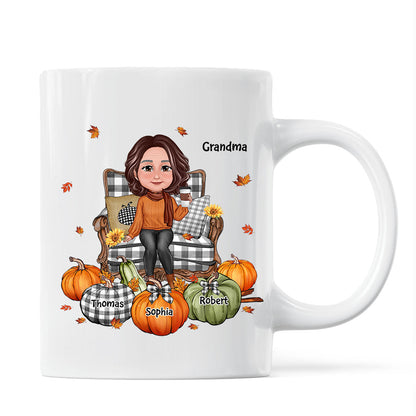 Grandma Sitting On Chair Pumpkins Personalized Mug