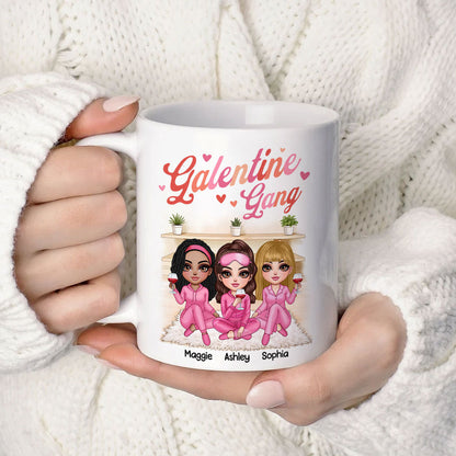 Galentine Gang Pretty Besties Sisters In House Personalized Mug, Mug, Social Club, Besties Gift