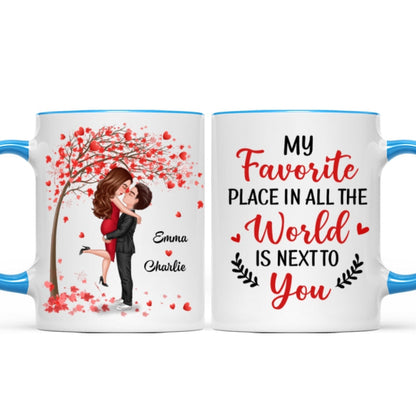 Hugging Doll Couple Under Red Tree Anniversary Gift For Him For Her Personalized Mug