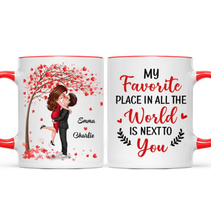 Hugging Doll Couple Under Red Tree Anniversary Gift For Him For Her Personalized Mug