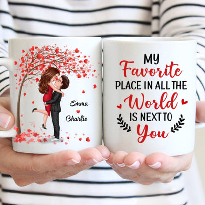 Hugging Doll Couple Under Red Tree Anniversary Gift For Him For Her Personalized Mug