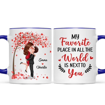Hugging Doll Couple Under Red Tree Anniversary Gift For Him For Her Personalized Mug