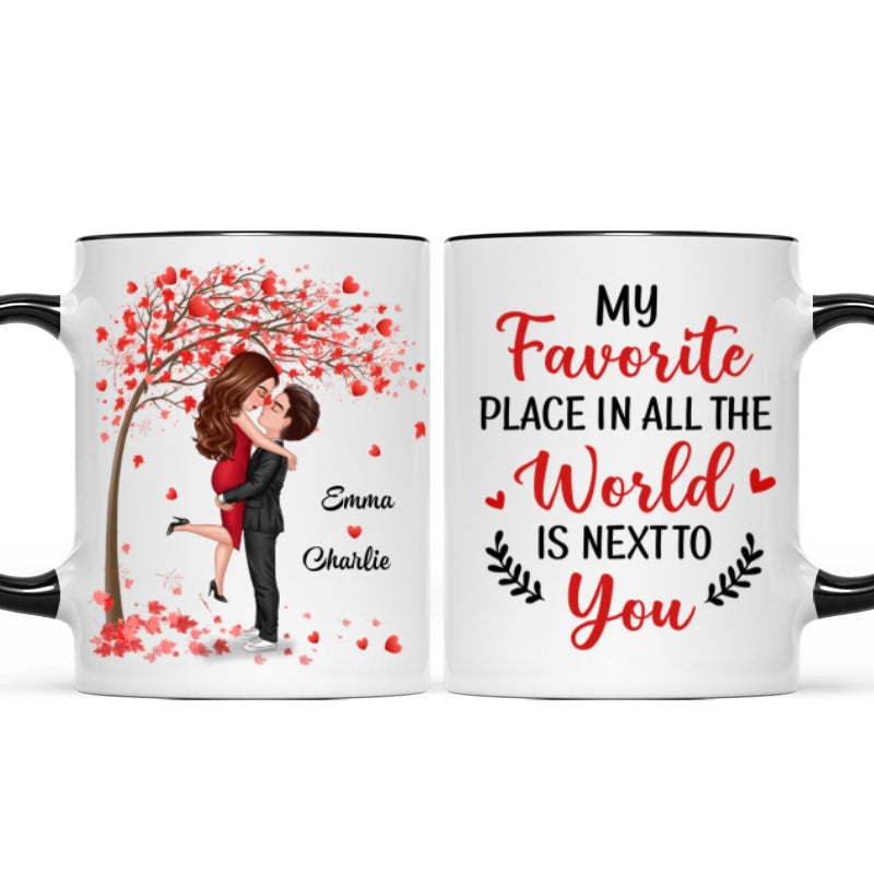 Hugging Doll Couple Under Red Tree Anniversary Gift For Him For Her Personalized Mug