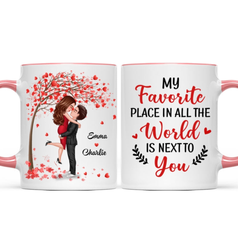 Hugging Doll Couple Under Red Tree Anniversary Gift For Him For Her Personalized Mug