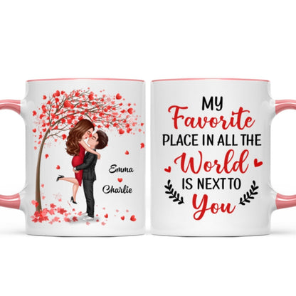 Hugging Doll Couple Under Red Tree Anniversary Gift For Him For Her Personalized Mug