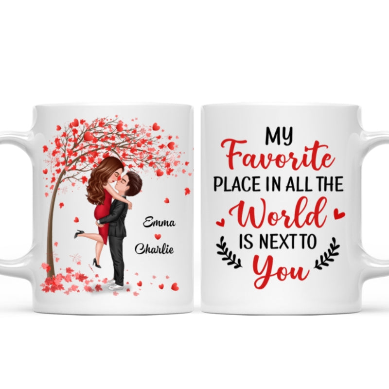 Hugging Doll Couple Under Red Tree Anniversary Gift For Him For Her Personalized Mug