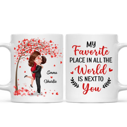Hugging Doll Couple Under Red Tree Anniversary Gift For Him For Her Personalized Mug