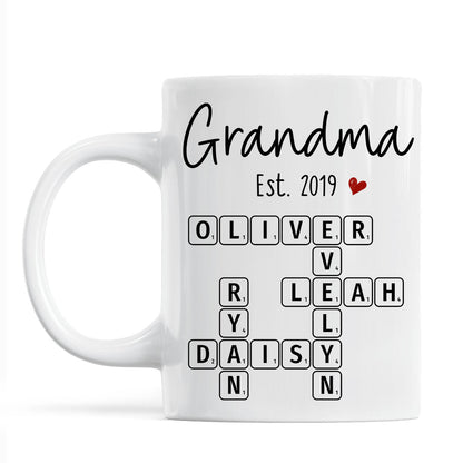 Grandma Mom Est. Crossword Puzzle Art Personalized Mug