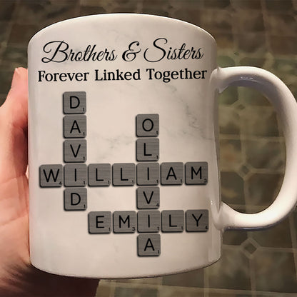 Brothers Sisters Forever Linked Together Crossword - Personalized Mug - Sentimental Gift for Siblings