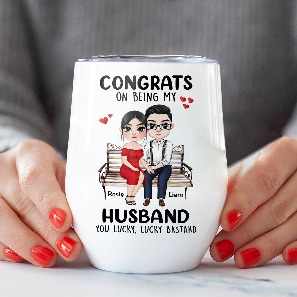 Congrats On Being My Husband, Gift For Couple, Personalized Mug, Couple Sitting Mug, Couple Gift