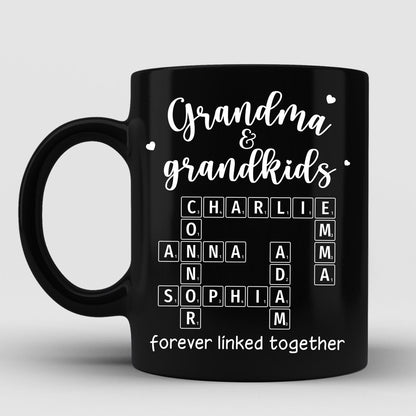 Grandma Grandpa & Grandkids Forever Linked Together Crossword Puzzle Personalized Mug
