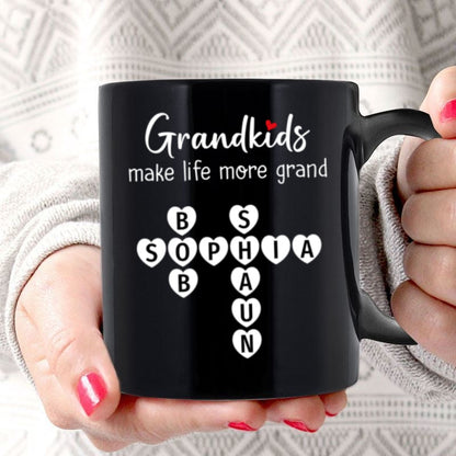 Grandkids Make Life Grand Crossword Puzzle Art Gift For Grandma Personalized Mug