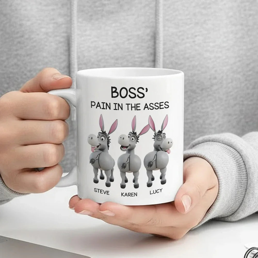 Funny Personalized White Ceramic Mug for Boss Custom Cartoon Donkey Team, Unique Office Gift for Coworkers, Hilarious Value-Priced Present
