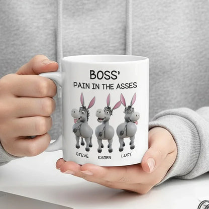 Funny Personalized White Ceramic Mug for Boss Custom Cartoon Donkey Team, Unique Office Gift for Coworkers, Hilarious Value-Priced Present
