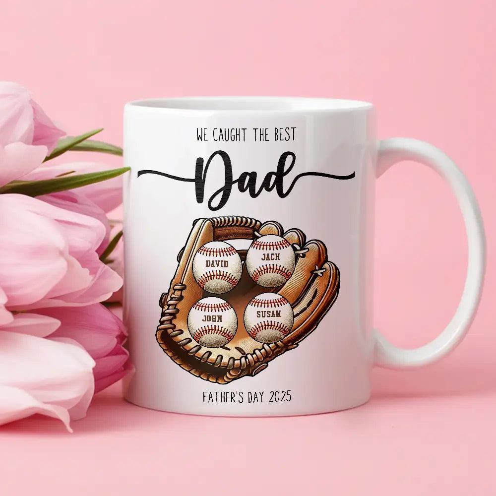 Personalized Baseball Mug with Kids' Names Game Day Gift for Dad
