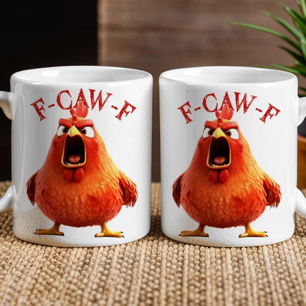 Angry Chicken Funny Mug F-Caw-F White Ceramic Coffee Cup, Perfect Gift for Friends & Coworkers