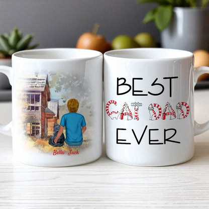 Best Cat Dad Ever Personalized White Ceramic Mug with Cat Illustration, Cozy Scene & Unique Gift for Pet Lovers