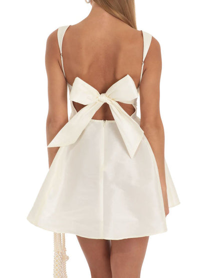 Open Back Strap Ties Mini Flare Dress