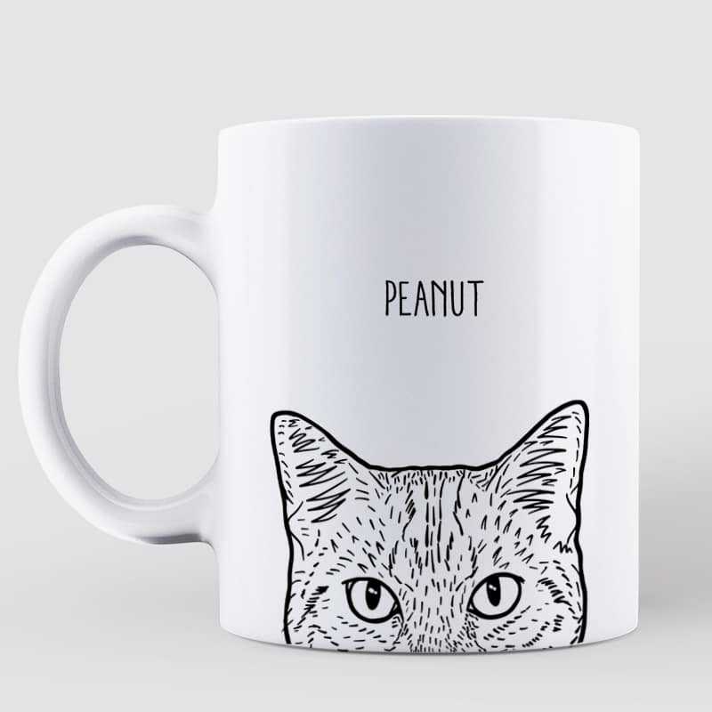 Half Face Simple Cat Head Outline Name Personalized Mug