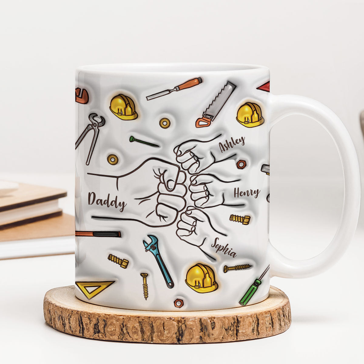 Daddy's Team Fist Bump, 3D Inflated Personalized Mug, Father's Day Gift For Dad