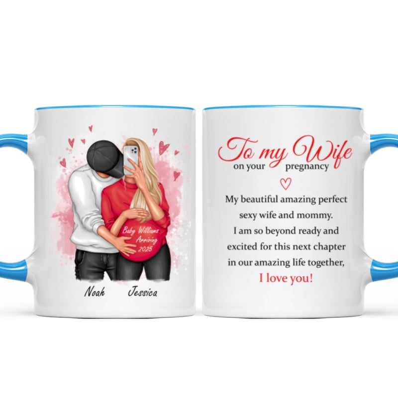 Personalized Pregnant Wife Mug, Hugging Couple, Expecting From Husband Gift, Mom To Be Vday Gift, Romantic Pregnancy Gift