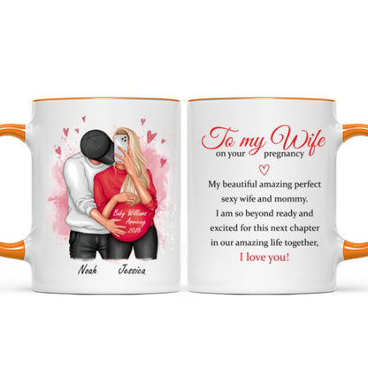 Personalized Pregnant Wife Mug, Hugging Couple, Expecting From Husband Gift, Mom To Be Vday Gift, Romantic Pregnancy Gift