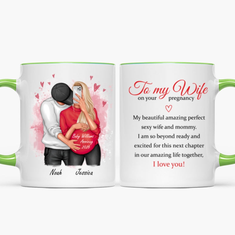Personalized Pregnant Wife Mug, Hugging Couple, Expecting From Husband Gift, Mom To Be Vday Gift, Romantic Pregnancy Gift