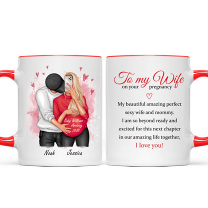 Personalized Pregnant Wife Mug, Hugging Couple, Expecting From Husband Gift, Mom To Be Vday Gift, Romantic Pregnancy Gift