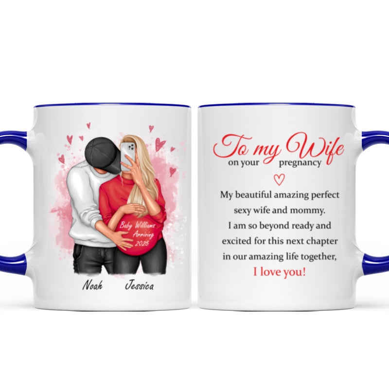 Personalized Pregnant Wife Mug, Hugging Couple, Expecting From Husband Gift, Mom To Be Vday Gift, Romantic Pregnancy Gift