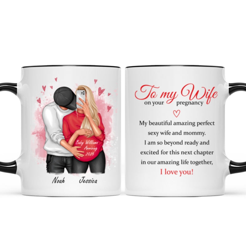 Personalized Pregnant Wife Mug, Hugging Couple, Expecting From Husband Gift, Mom To Be Vday Gift, Romantic Pregnancy Gift