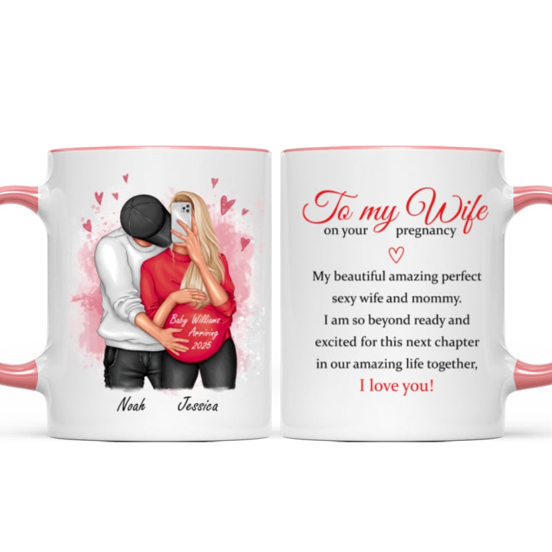 Personalized Pregnant Wife Mug, Hugging Couple, Expecting From Husband Gift, Mom To Be Vday Gift, Romantic Pregnancy Gift