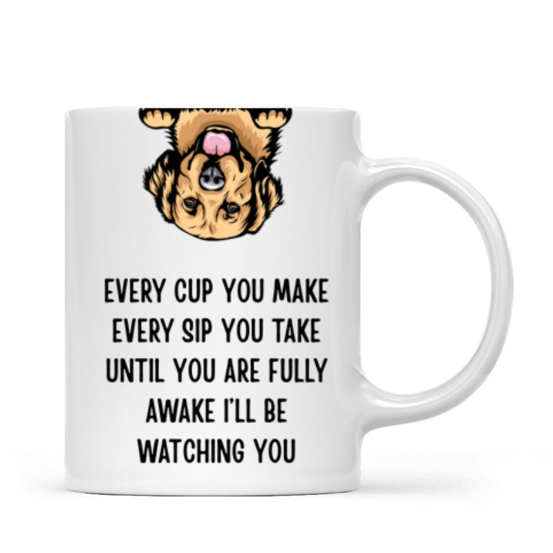 I'll Be Watching You Upside Down Peeking Dog Personalized Mug