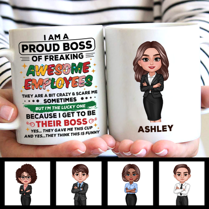 Proud Boss Of Freaking Awesome Employees Personalized Mug, Funny Christmas Gift For Boss