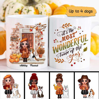 Front Door Sitting Doll And Dogs Personalized Mug