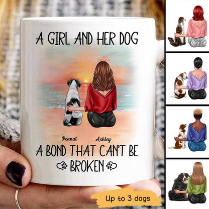 A Girl Her Dog A Bond That Can't Be Broken Beach Landscape Personalized Mug
