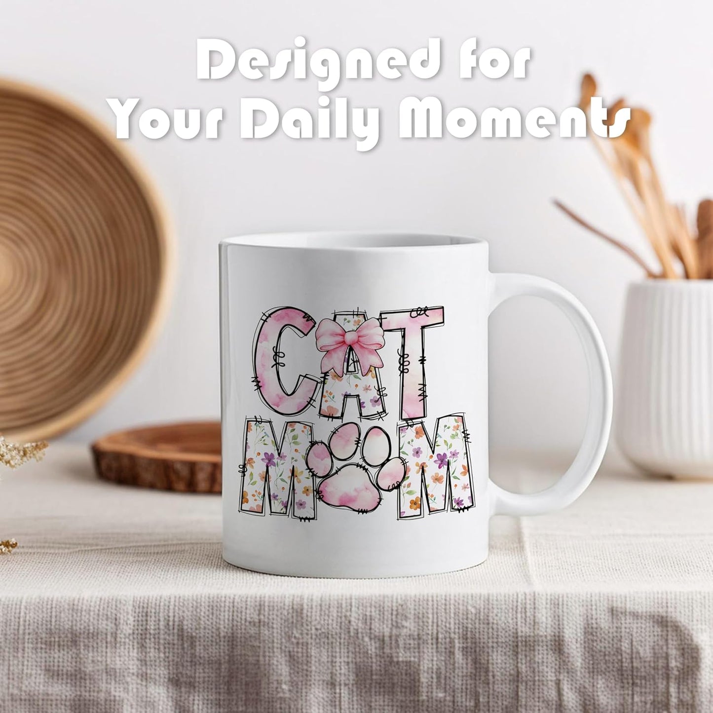 Cute Cat Mom Coffee Mug Gift for Cat Lover Women Mom Sister Friend, Birthday Christmas Gift