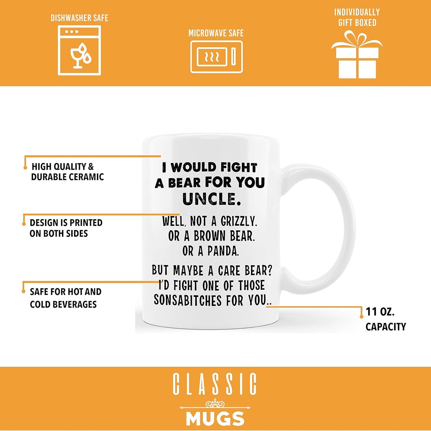 I Would Fight A Bear For You Uncle Funny Coffee Mug Gift for Uncle from Niece Nephew Birthday Christmas Gift