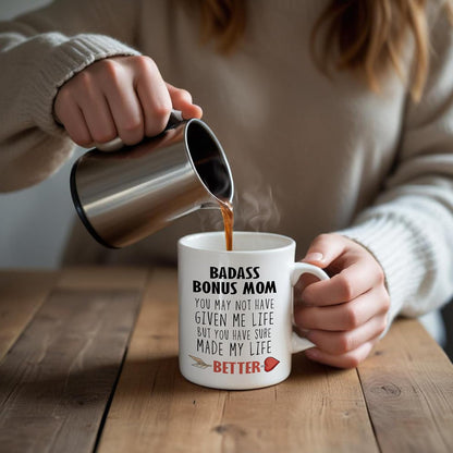 Bonus Mom Coffee Mug Gift for Stepmom from Stepdaughter Stepson Birthday Mother's Day Christmas Gift Idea