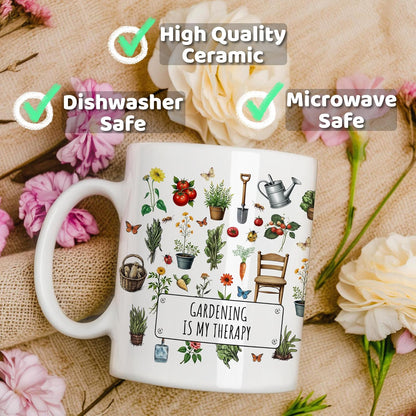 Gardening Is My Therapy Coffee Mug Funny Plant Lover Gift for Gardener Mom Wife