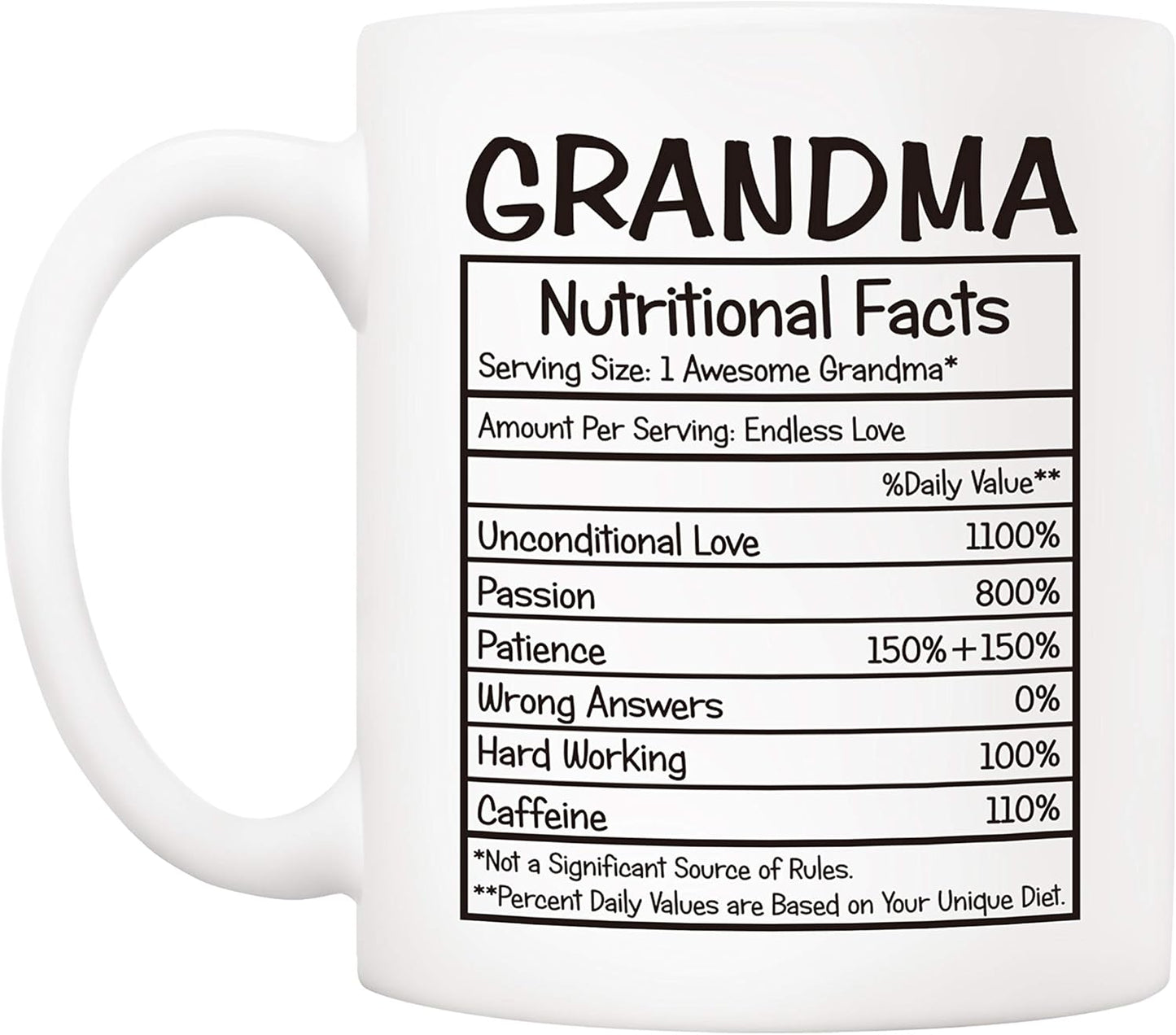 Grandma Nutritional Facts Coffee Mug Funny Gift for Grandma from Granddaughter Grandson, Mothers Day Birthday Christmas Gift for Grandma