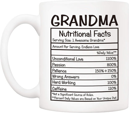 Grandma Nutritional Facts Coffee Mug Funny Gift for Grandma from Granddaughter Grandson, Mothers Day Birthday Christmas Gift for Grandma